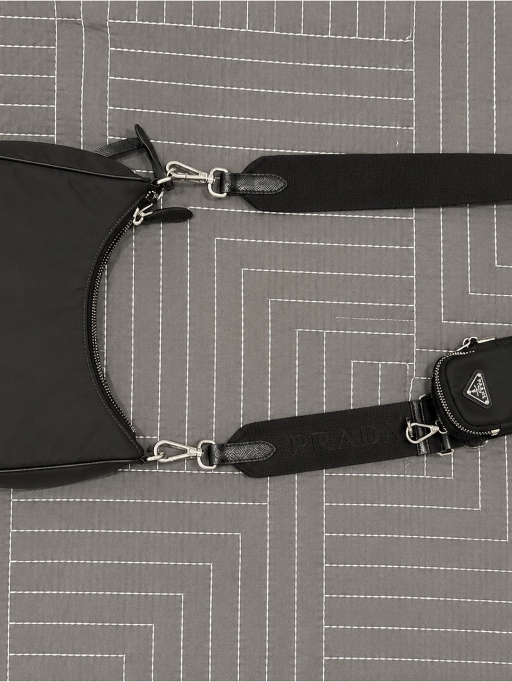 Prada Black Nylon Belt Bag with Logo Strap and Pouch